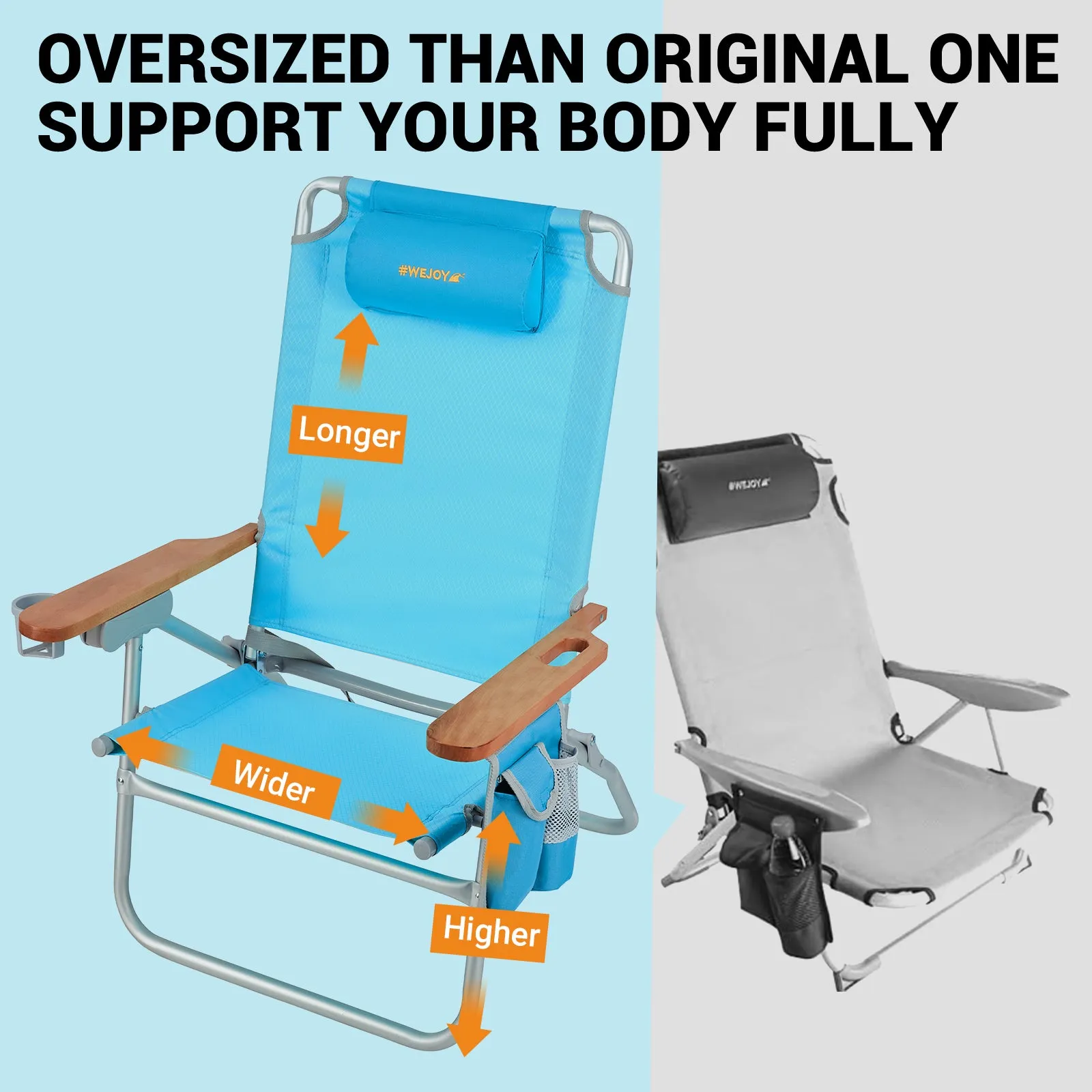 WEJOY Oversized Reclining 4 Positions Beach Chair