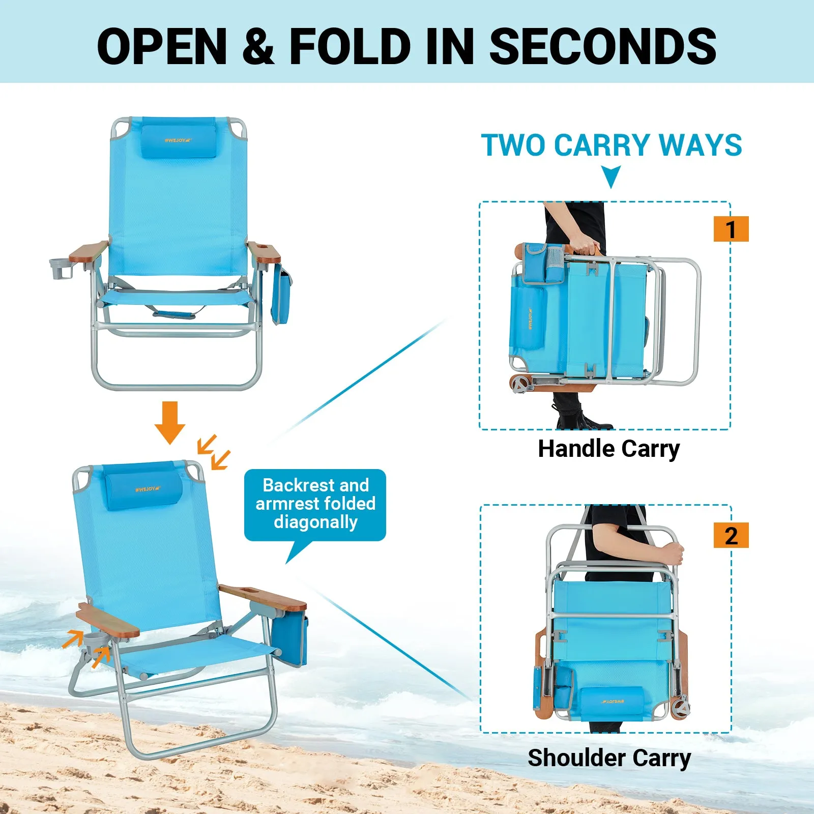 WEJOY Oversized Reclining 4 Positions Beach Chair