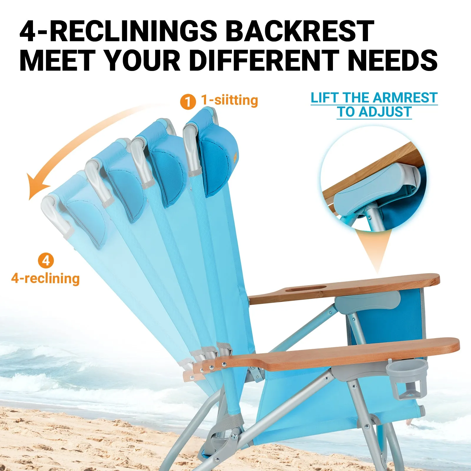 WEJOY Oversized Reclining 4 Positions Beach Chair