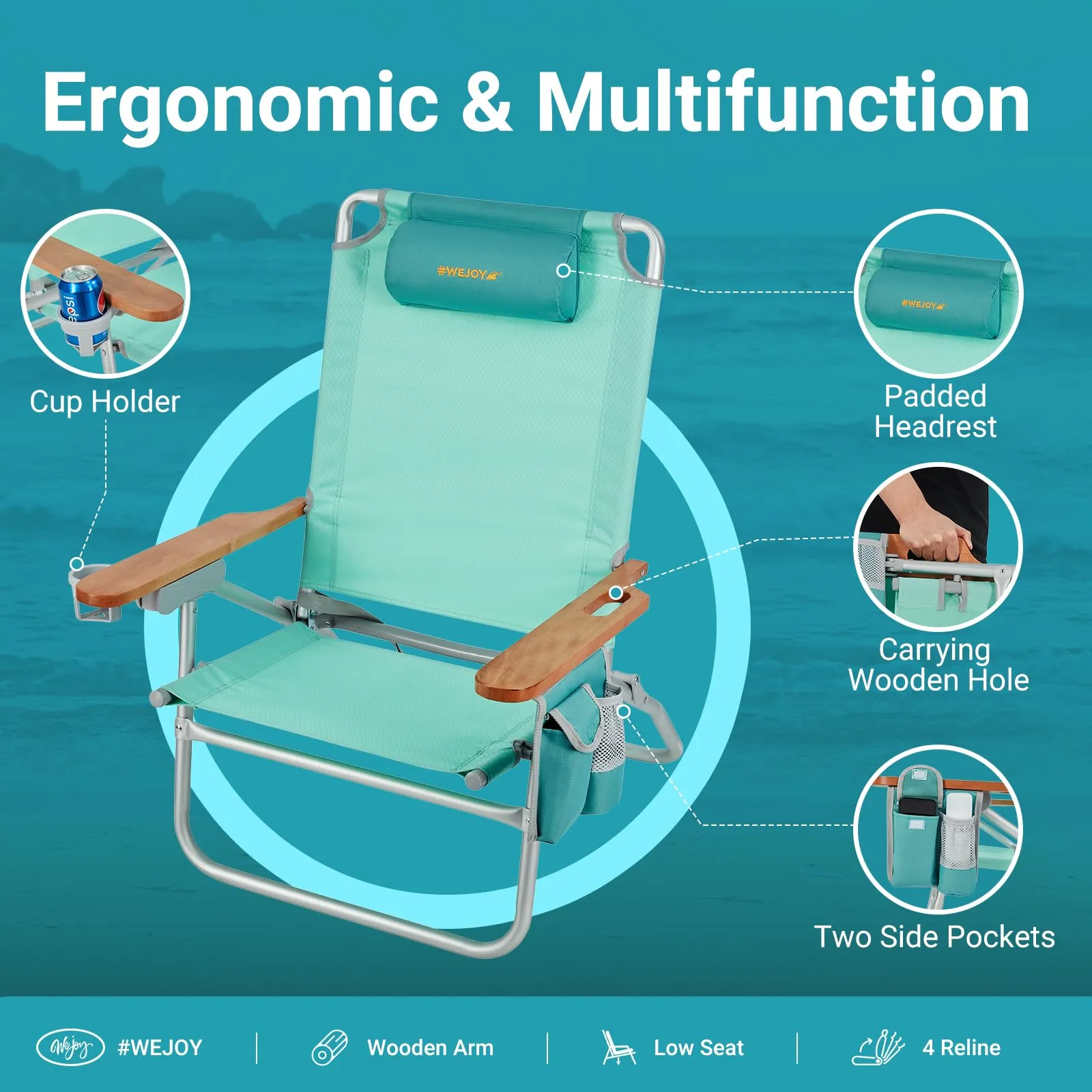 WEJOY Oversized Reclining 4 Positions Beach Chair