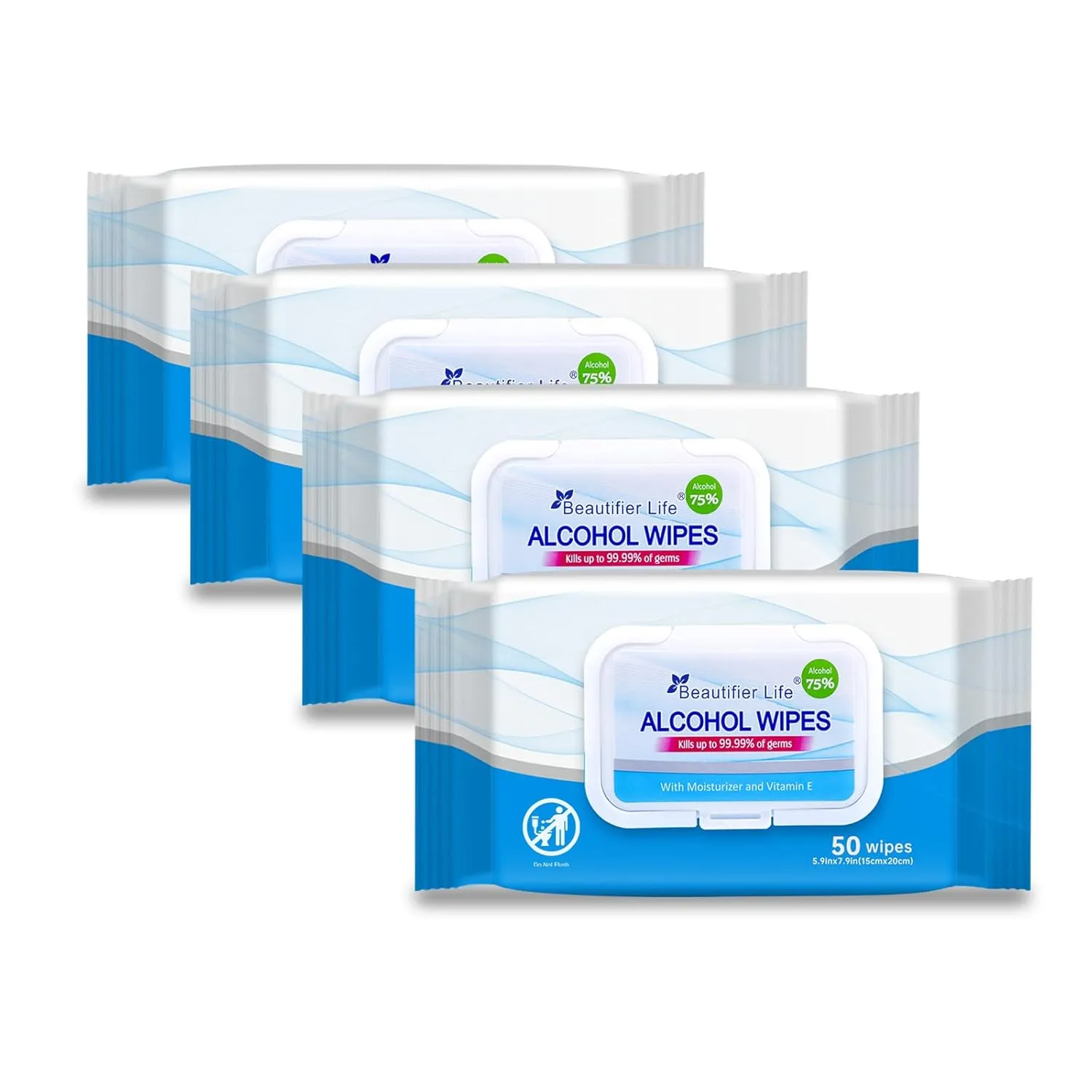 Wet Wipes - Hand Sanitizer Wipes with Aloe and Vitamin E for Men, Women, & Kids - Eliminates 99.99% of Microbes (4 Pack x 50 Wipes)