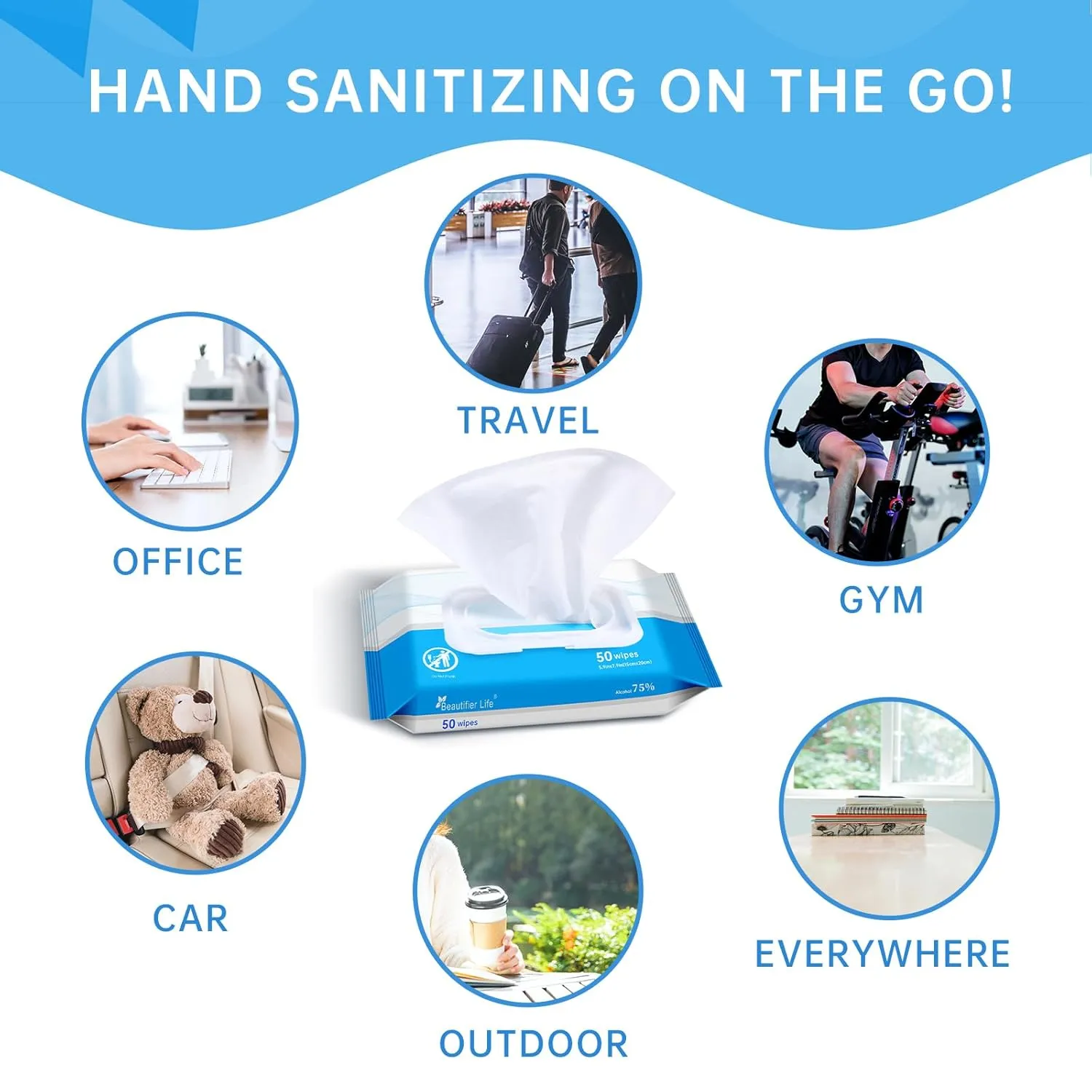 Wet Wipes - Hand Sanitizer Wipes with Aloe and Vitamin E for Men, Women, & Kids - Eliminates 99.99% of Microbes (4 Pack x 50 Wipes)