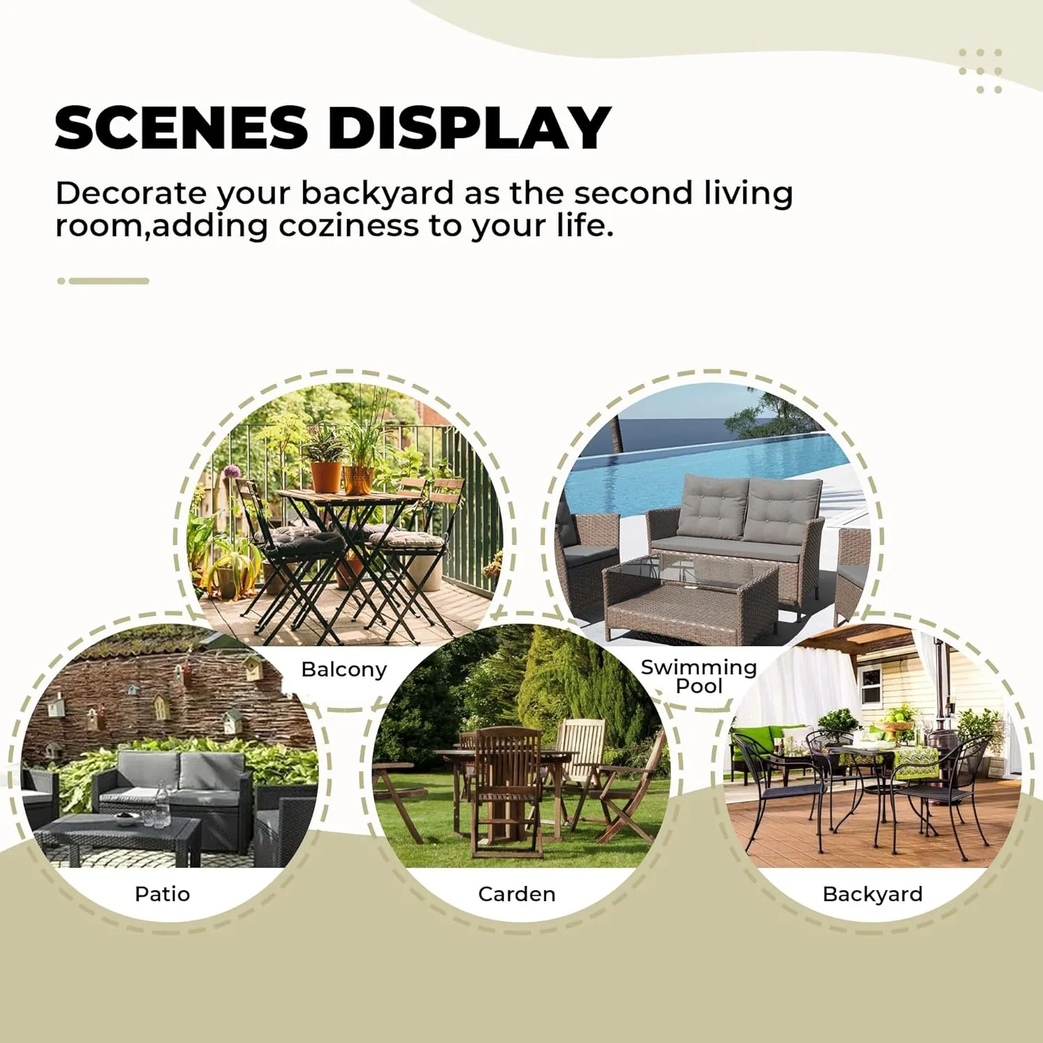 Wicker Chair Cushions, Waterproof Outdoor Loveseat Cushions for Patio Furniture, 3 Pieces Wicker Furniture Cushions, 1 Loveseat and 2 U-Shaped Cushions, Cream