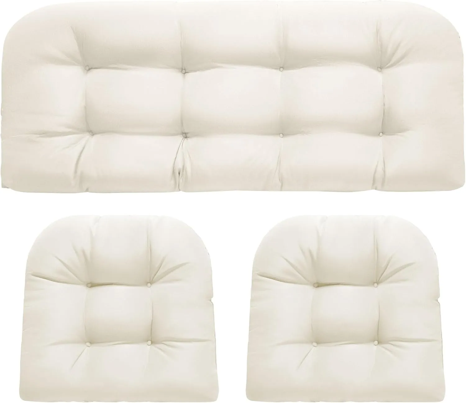 Wicker Chair Cushions, Waterproof Outdoor Loveseat Cushions for Patio Furniture, 3 Pieces Wicker Furniture Cushions, 1 Loveseat and 2 U-Shaped Cushions, Cream