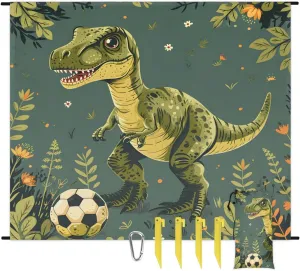 Wild Dinosaurs Beach Blanket, Sandproof Beach Mat, 68 x 59 Waterproof Quick Drying Sand Free Mat with 4 x Ground Spikes for Outdoor Travel Camping Hiking, Palm Leaves