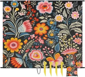 Wildflowers Floral Spring Beach Blanket, Sandproof Beach Mat, 68 x 59 Waterproof Quick Drying Sand Free Mat with 4 x Ground Spikes for Outdoor Travel Camping Hiking, Colorful Flowers
