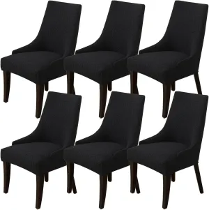 Wingback Side Chair Cover Stretch Dining Chair Covers Slipcovers Reusable Sloping Arm Chair Protector Cover Washable Upholstered Arm Dining Chair Cover for Dining Room Banquet Home Decor(A-black,6PCS)