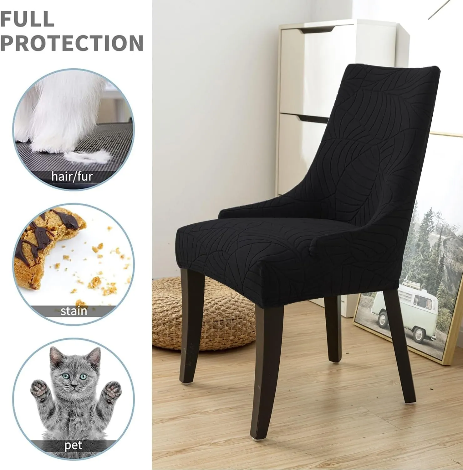 Wingback Side Chair Cover Stretch Dining Chair Covers Slipcovers Reusable Sloping Arm Chair Protector Cover Washable Upholstered Arm Dining Chair Cover for Dining Room Banquet Home Decor(A-black,6PCS)