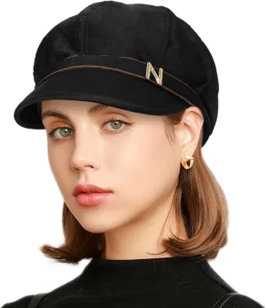 Women Retro Classic Visor Newsboy Cabbie Cap Beret Hats with Flower Buckle for Woman Ladies