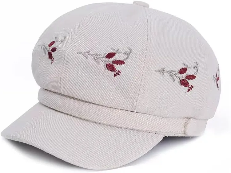 Women Retro Classic Visor Newsboy Cabbie Cap Beret Hats with Flower Buckle for Woman Ladies