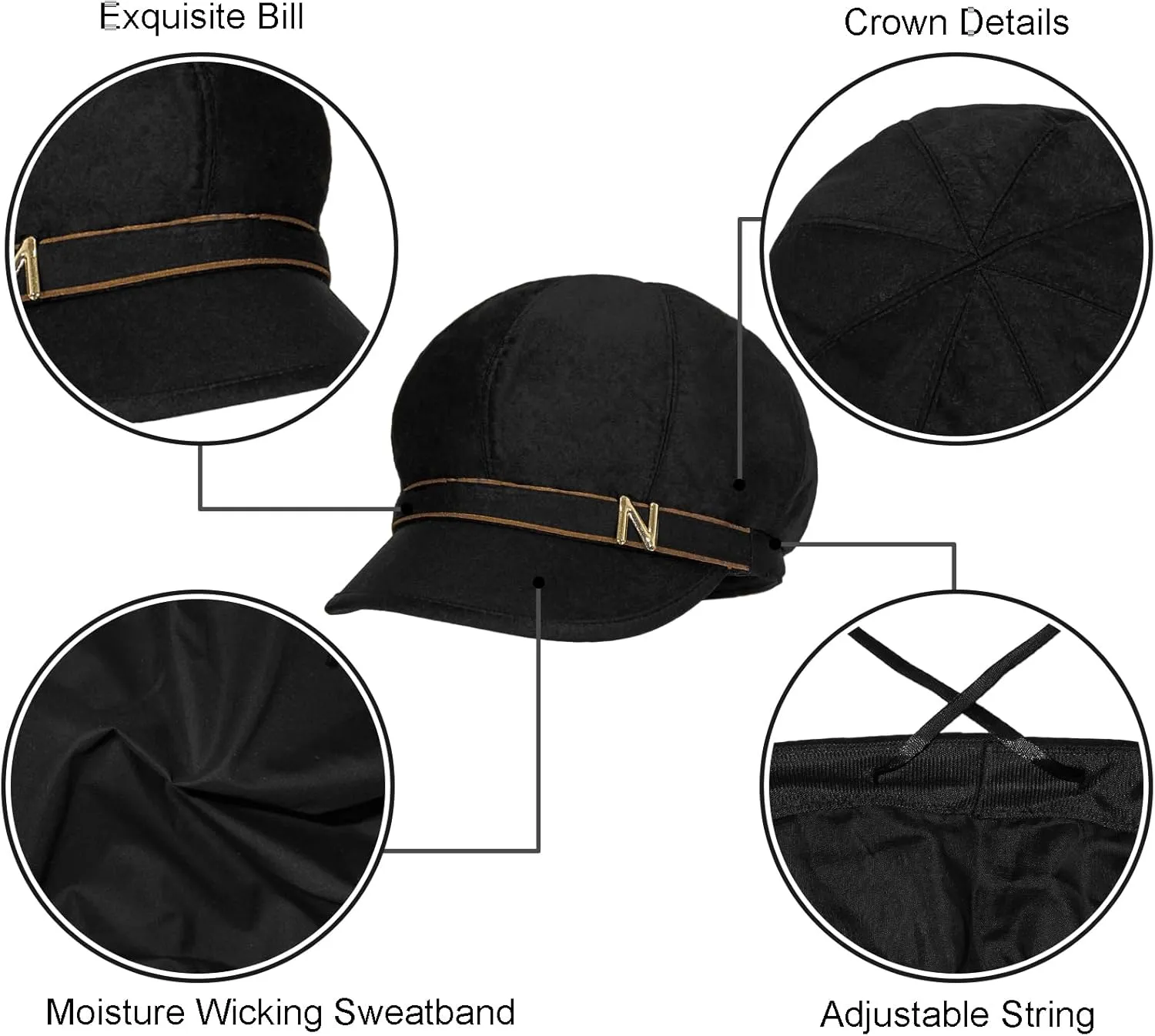 Women Retro Classic Visor Newsboy Cabbie Cap Beret Hats with Flower Buckle for Woman Ladies
