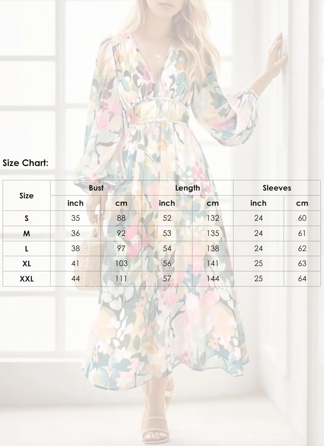 Women's Long Sleeve Boho Maxi Dress Floral Print Long Dress Watercolor Dress Puff Sleeve Smocked Beach Flowy Dresses