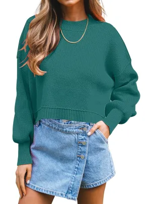 Womens Trendy Cropped Sweaters Knit Ribbed Easy Street Stripe Crop Pullover Sweater Tops