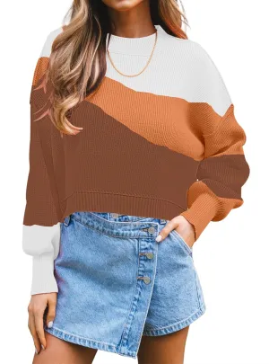 Womens Trendy Cropped Sweaters Knit Ribbed Easy Street Stripe Crop Pullover Sweater Tops