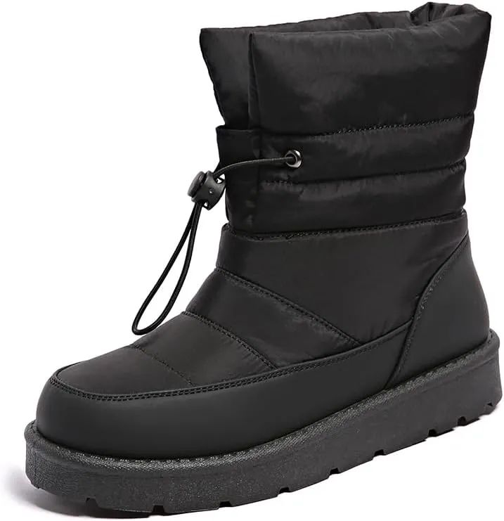 Women's Waterproof Mid-Calf Snow Boots Non-Slip Lace-up Winter Combat Boots