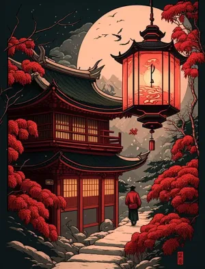 Wooden Puzzles for Adults 500 Pieces - Jigsaw Puzzles Red Garden Lantern - Japanese Architecture Aesthetic Wooden P Accessories,Each Piece is Unique,Family Games,Exercise Brain Puzzles,