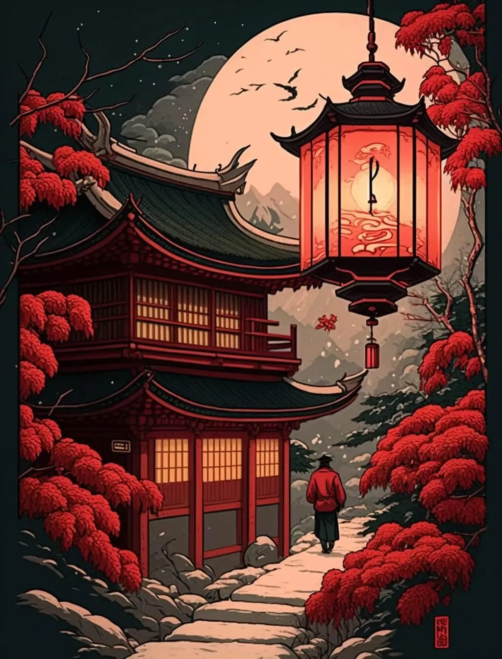 Wooden Puzzles for Adults 500 Pieces - Jigsaw Puzzles Red Garden Lantern - Japanese Architecture Aesthetic Wooden P Accessories,Each Piece is Unique,Family Games,Exercise Brain Puzzles,