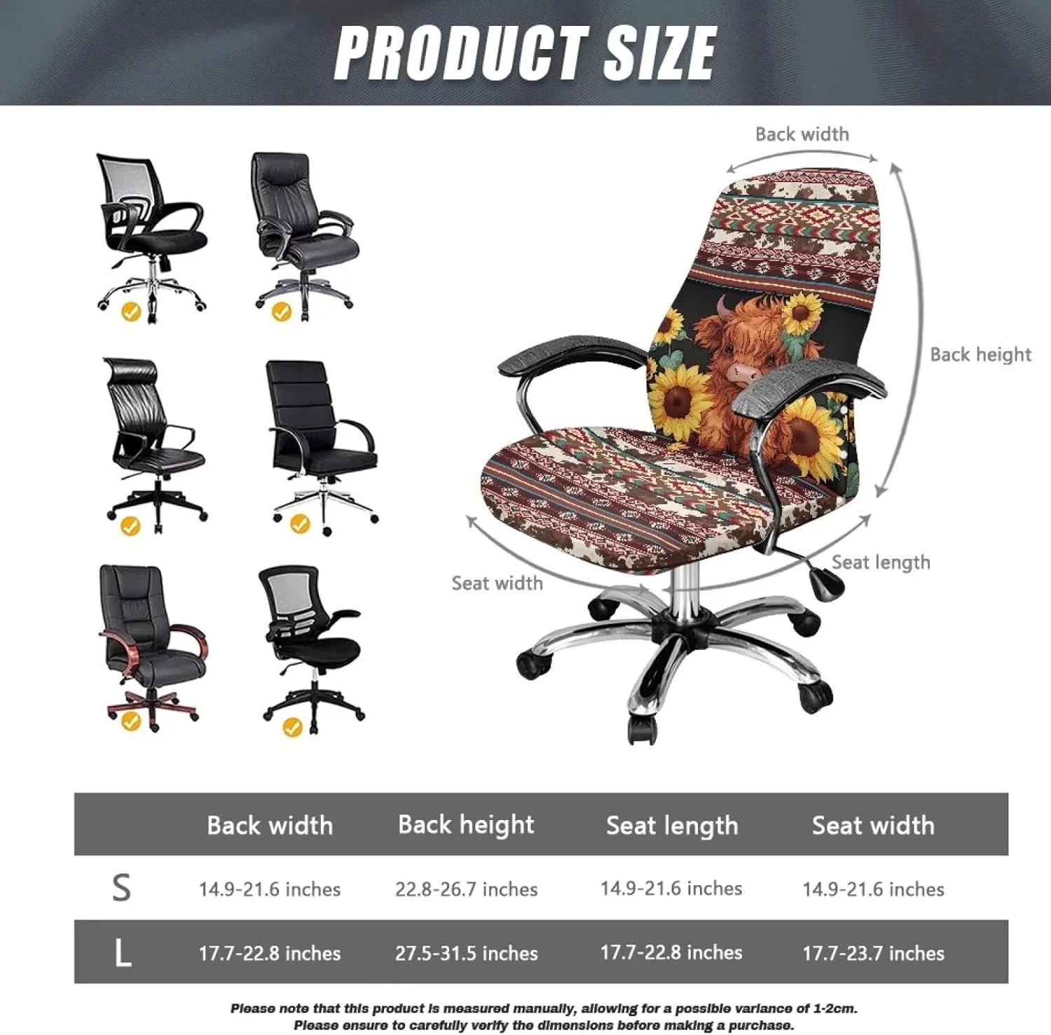 Xoenoiee Aztec Tribe Sunflower Cattle Cowhide Print Computer Office Chair Covers Stretchable Soft Fit Universal Desk Rotating Slipcovers, Removable Washable Chair Protector Cover with Button, Large