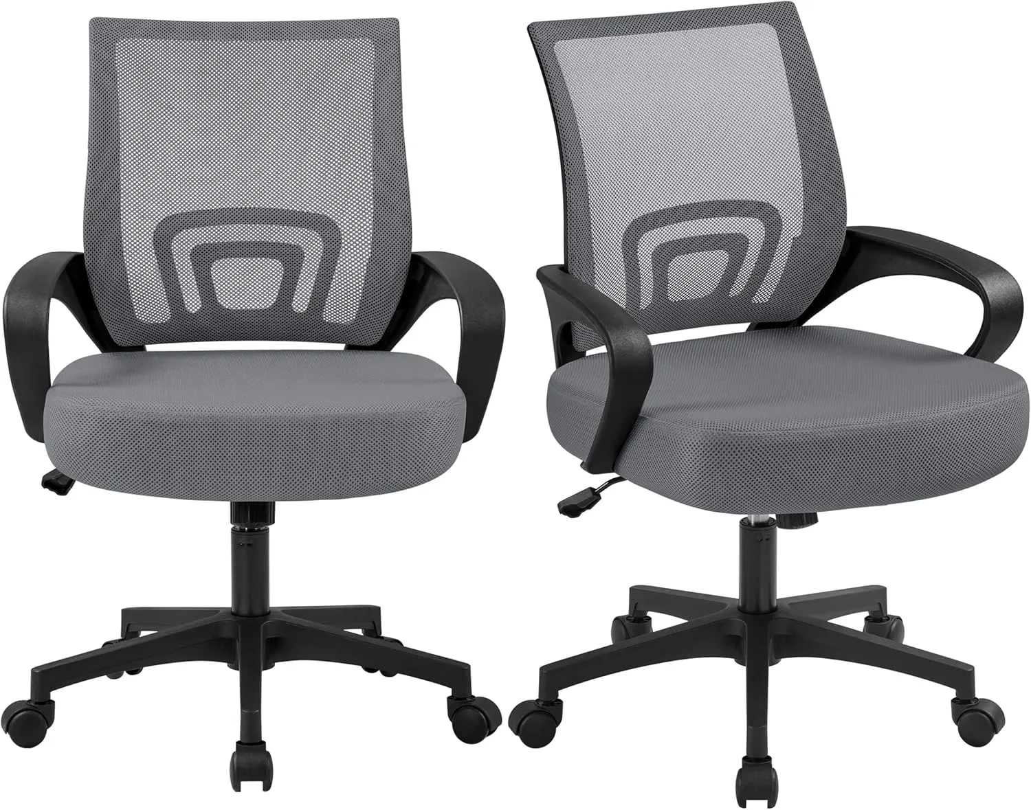 Yaheetech 2 Pack Ergonomic Office Chair with 360° Rolling Casters, Mesh Mid-Back Computer Chair for Recreation Dark Gray