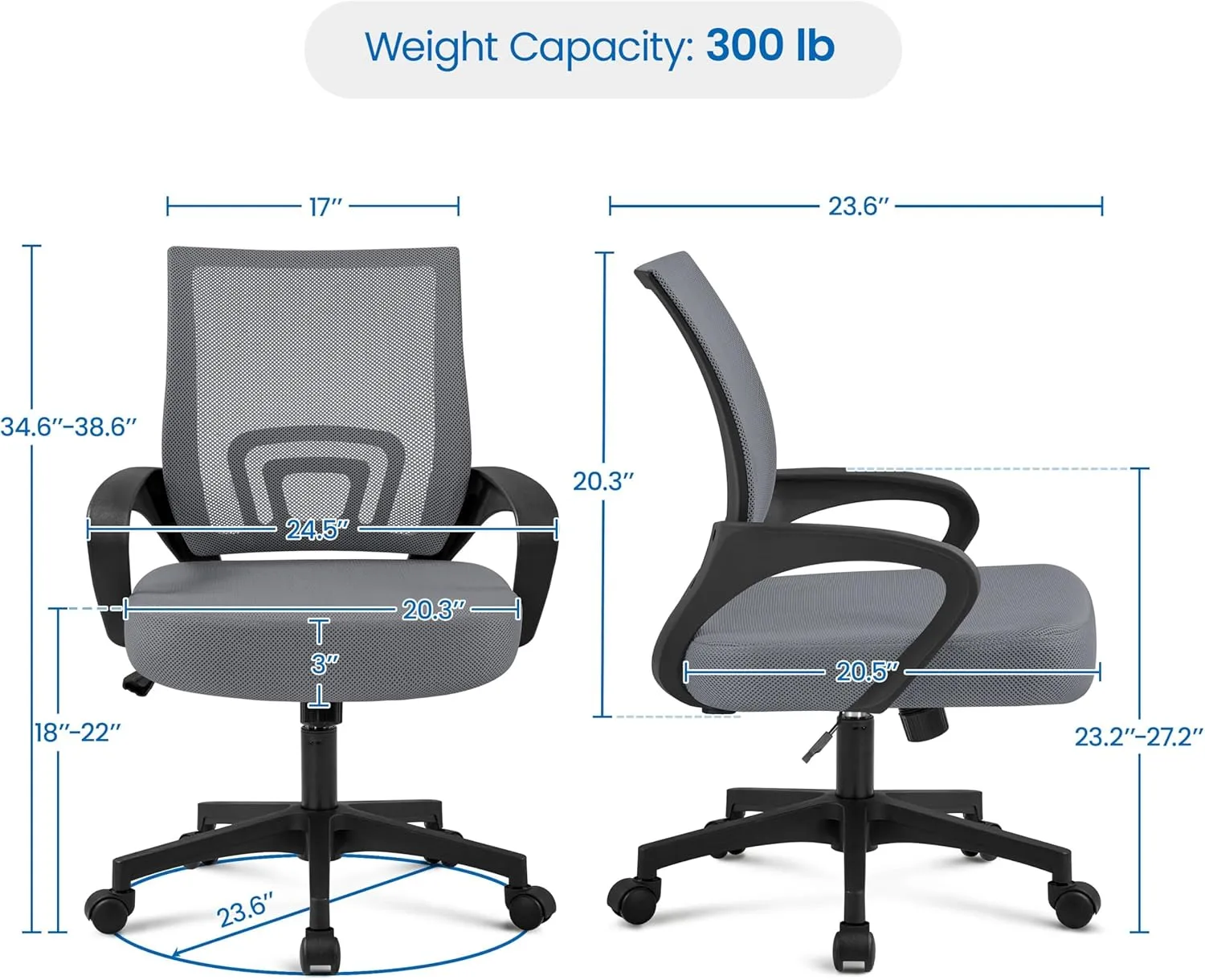Yaheetech 2 Pack Ergonomic Office Chair with 360° Rolling Casters, Mesh Mid-Back Computer Chair for Recreation Dark Gray
