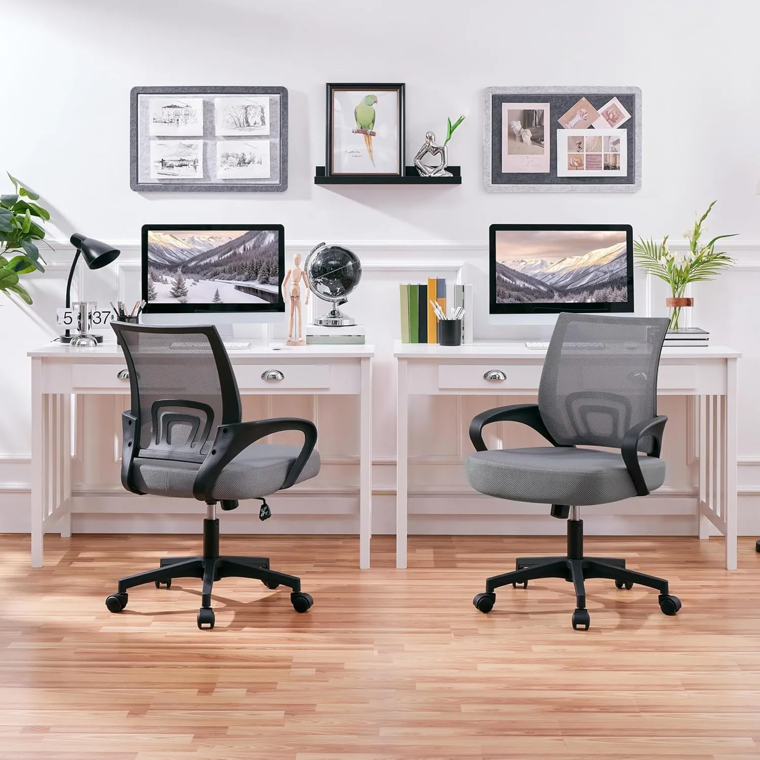 Yaheetech 2 Pack Ergonomic Office Chair with 360° Rolling Casters, Mesh Mid-Back Computer Chair for Recreation Dark Gray