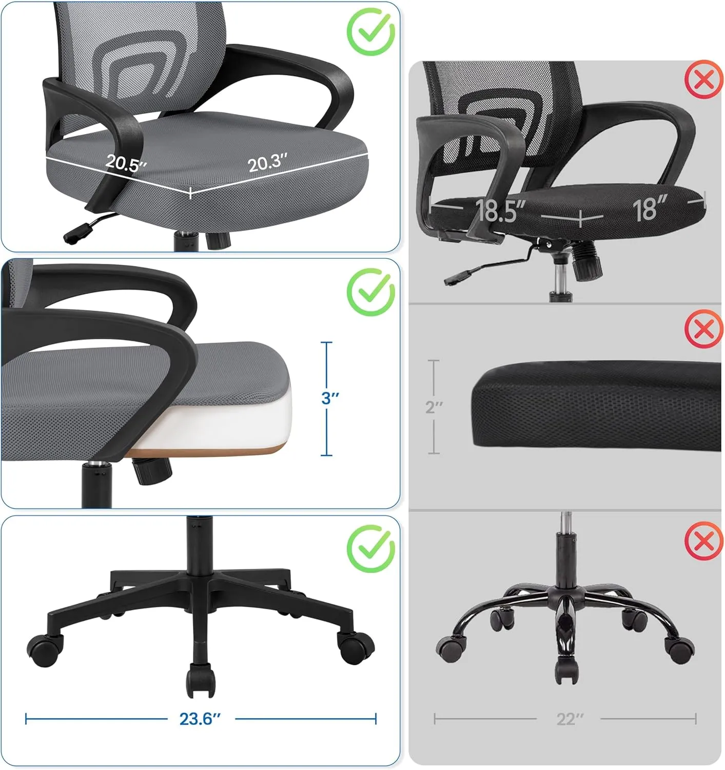 Yaheetech 2 Pack Ergonomic Office Chair with 360° Rolling Casters, Mesh Mid-Back Computer Chair for Recreation Dark Gray