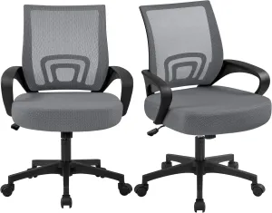 Yaheetech 2 Pack Ergonomic Office Chair with 360° Rolling Casters, Mesh Mid-Back Computer Chair for Recreation Dark Gray