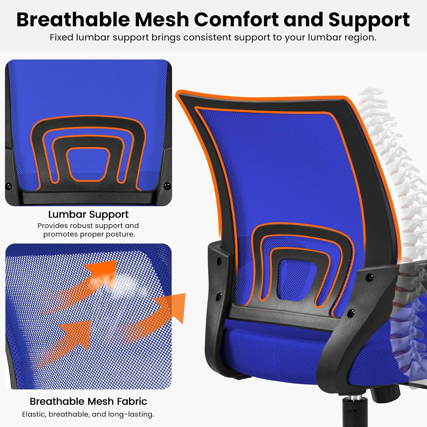Yaheetech Office Computer Desk Chair Swivel Rolling, Cute Task Chair Ergonomic Conference Room, Mesh Work Study Chair Basic Comfy Desktop Chair with Wheels Arms, Blue