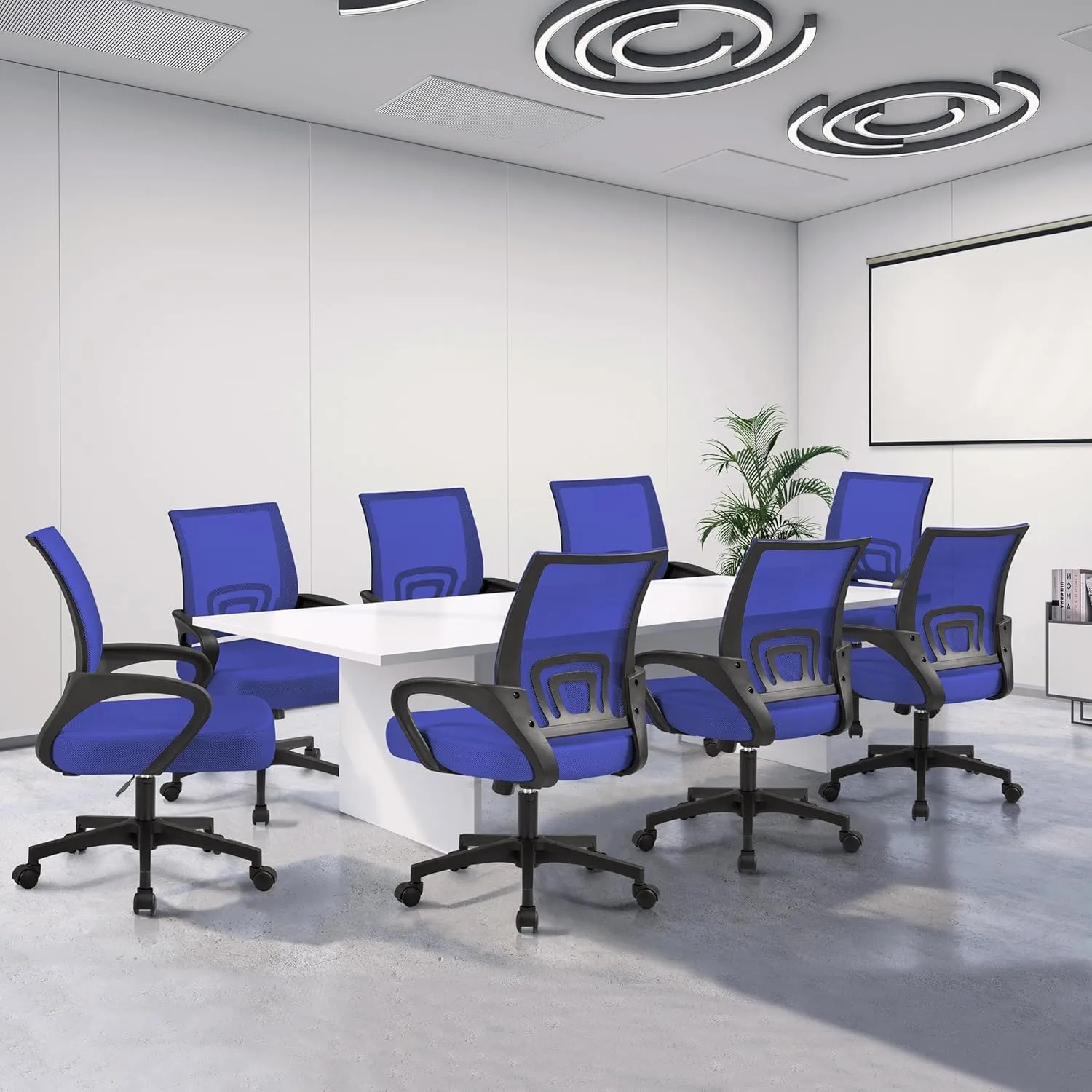 Yaheetech Office Computer Desk Chair Swivel Rolling, Cute Task Chair Ergonomic Conference Room, Mesh Work Study Chair Basic Comfy Desktop Chair with Wheels Arms, Blue