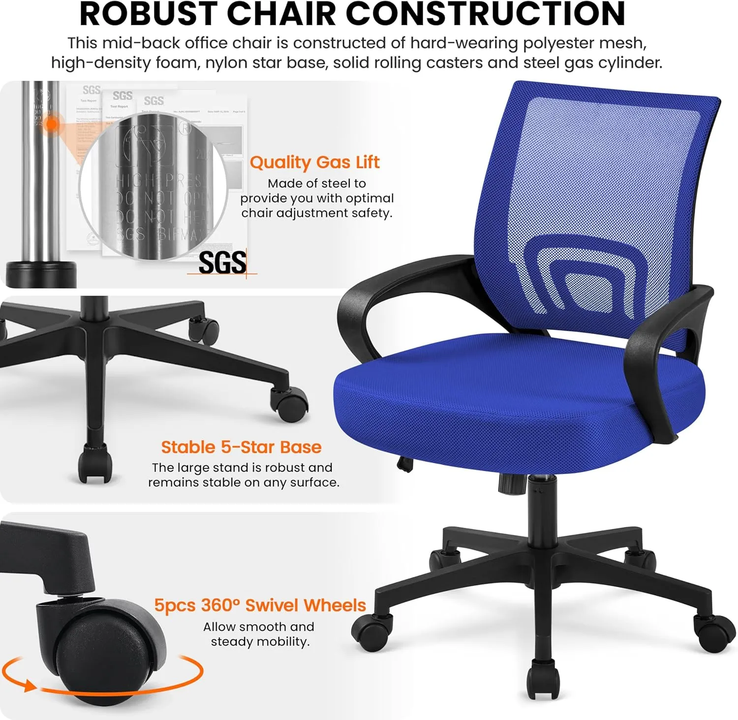 Yaheetech Office Computer Desk Chair Swivel Rolling, Cute Task Chair Ergonomic Conference Room, Mesh Work Study Chair Basic Comfy Desktop Chair with Wheels Arms, Blue