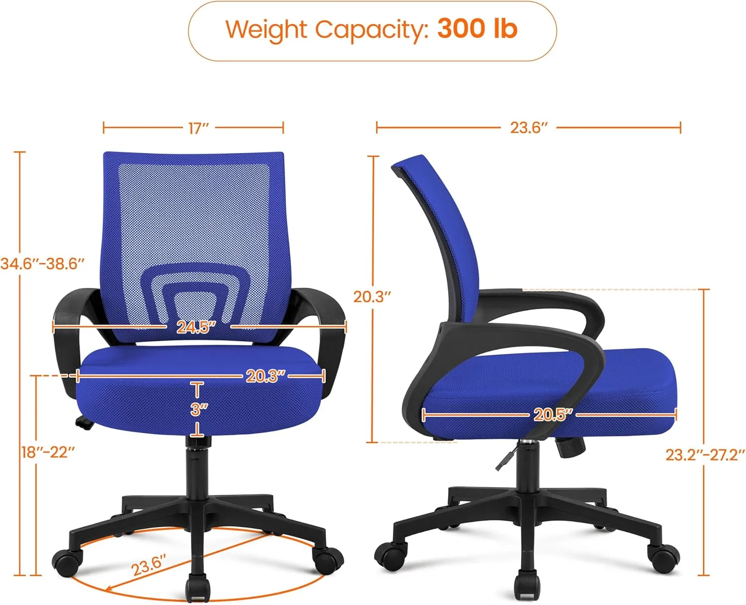 Yaheetech Office Computer Desk Chair Swivel Rolling, Cute Task Chair Ergonomic Conference Room, Mesh Work Study Chair Basic Comfy Desktop Chair with Wheels Arms, Blue