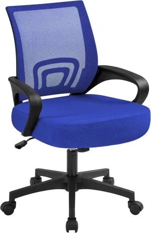 Yaheetech Office Computer Desk Chair Swivel Rolling, Cute Task Chair Ergonomic Conference Room, Mesh Work Study Chair Basic Comfy Desktop Chair with Wheels Arms, Blue