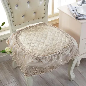Yizc Lace Chair Cushion,Non Slip Square Chair Pad Comfort Warm Velvet Seat Cushion with Ties,European Kitchen Seat Pad for Home Decor Dining Office-Beige 50x50cm(20x20inch)