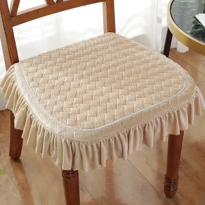 Yizc Lace Ruffle Chair Cushion,Non Slip European Seat Cushion Square Thicken Chair Pad with Ties,Luxury Decorative Chair Cover for Dining Chair Office Chairs-Beige c 43x45cm(17x18inch)