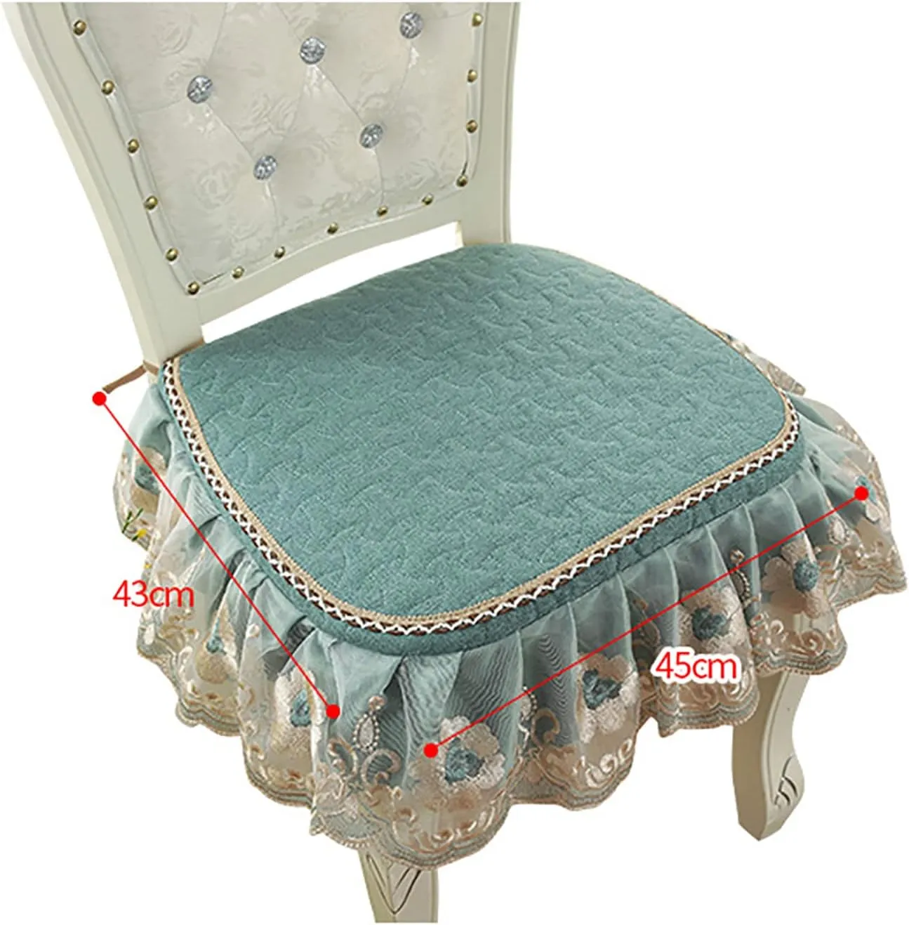 Yizc Lace Ruffle Chair Cushion,Non Slip European Seat Cushion Square Thicken Chair Pad with Ties,Luxury Decorative Chair Cover for Dining Chair Office Chairs-Beige c 43x45cm(17x18inch)