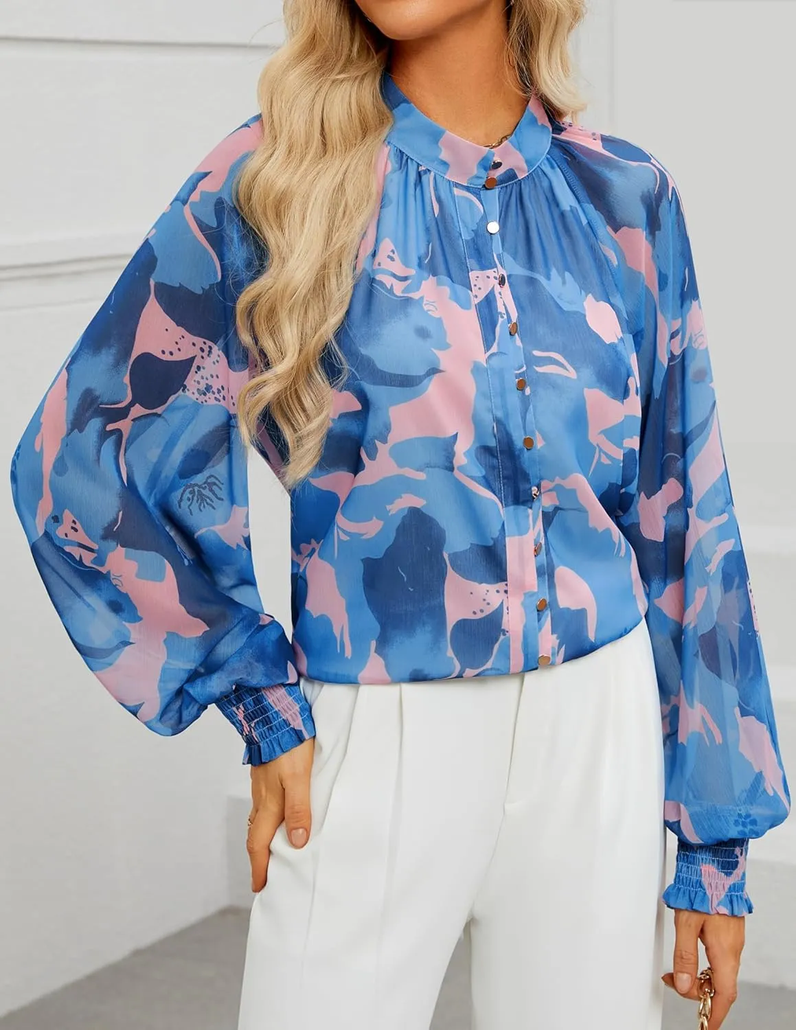 ZESICA Women's Floral Print Blouse 2025 Long Sleeve Button Down Casual Fall Boho Oversized Tops Shirts
