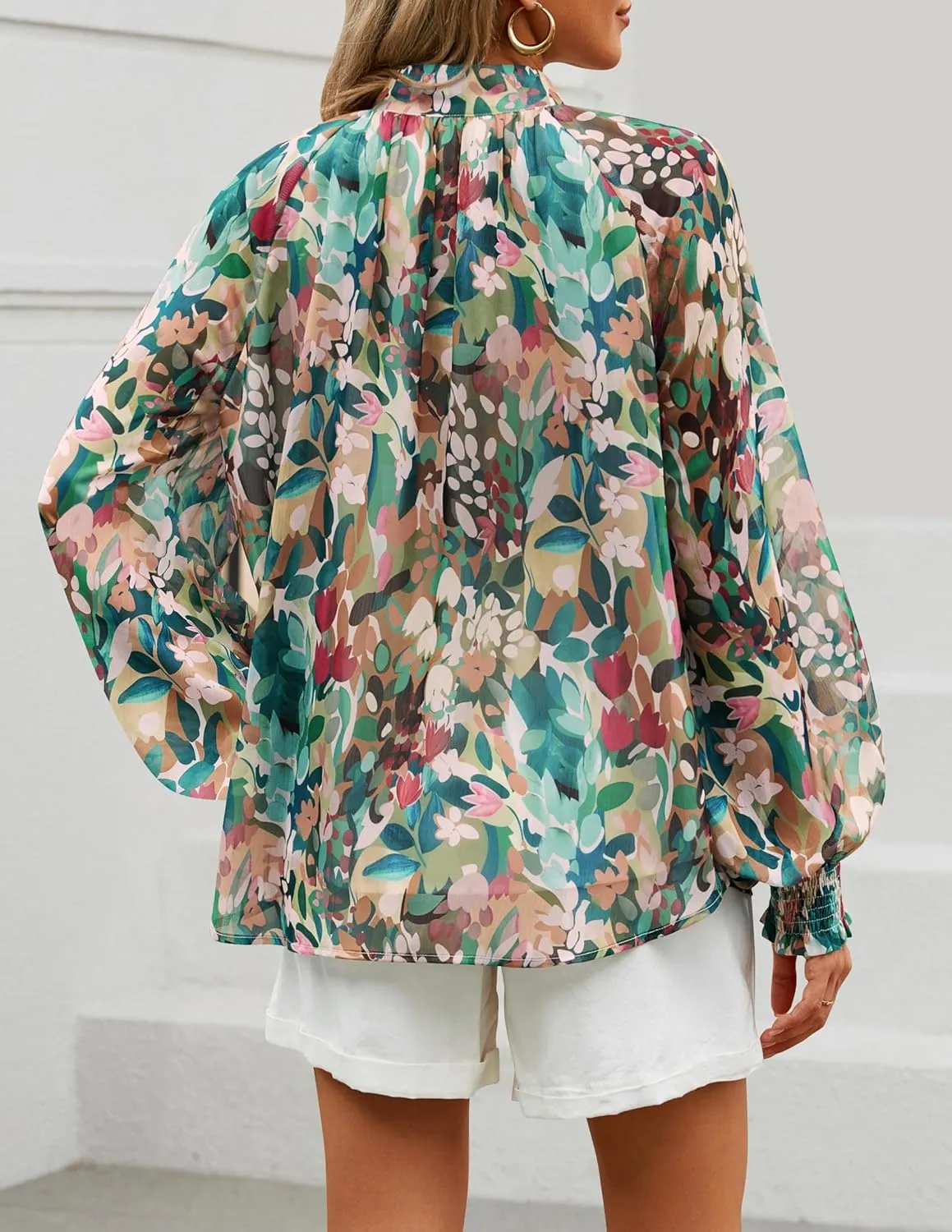 ZESICA Women's Floral Print Blouse 2025 Long Sleeve Button Down Casual Fall Boho Oversized Tops Shirts