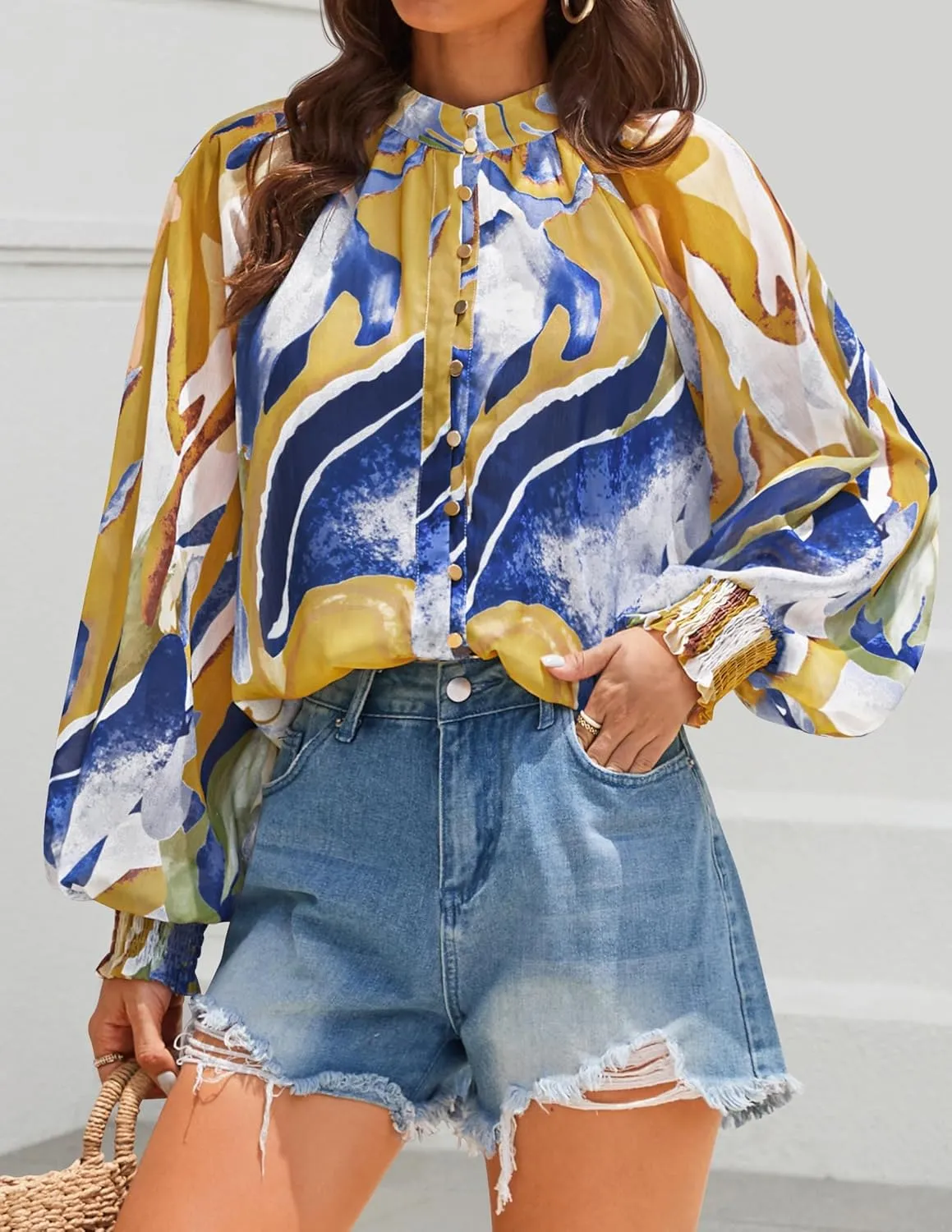ZESICA Women's Floral Print Blouse 2025 Long Sleeve Button Down Casual Fall Boho Oversized Tops Shirts