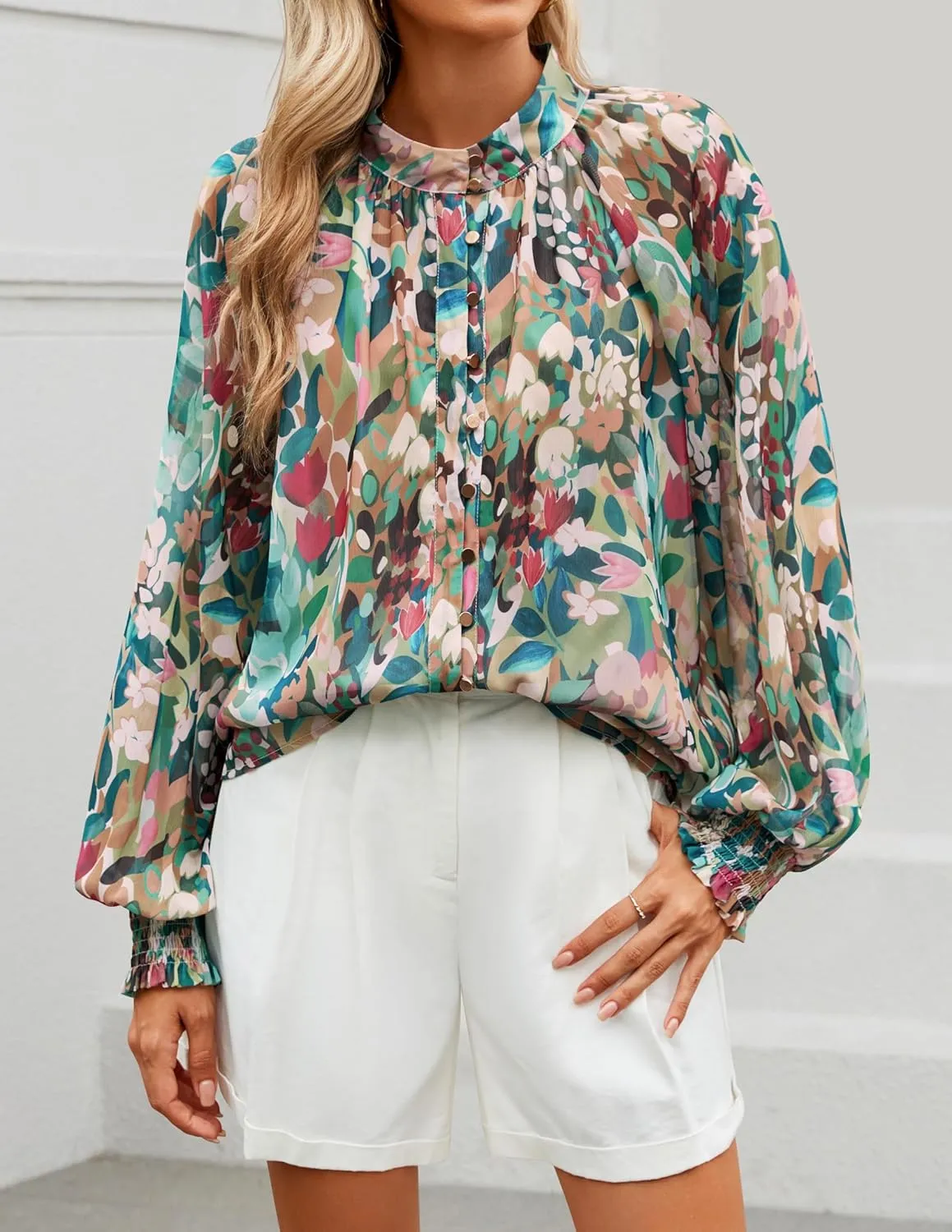 ZESICA Women's Floral Print Blouse 2025 Long Sleeve Button Down Casual Fall Boho Oversized Tops Shirts