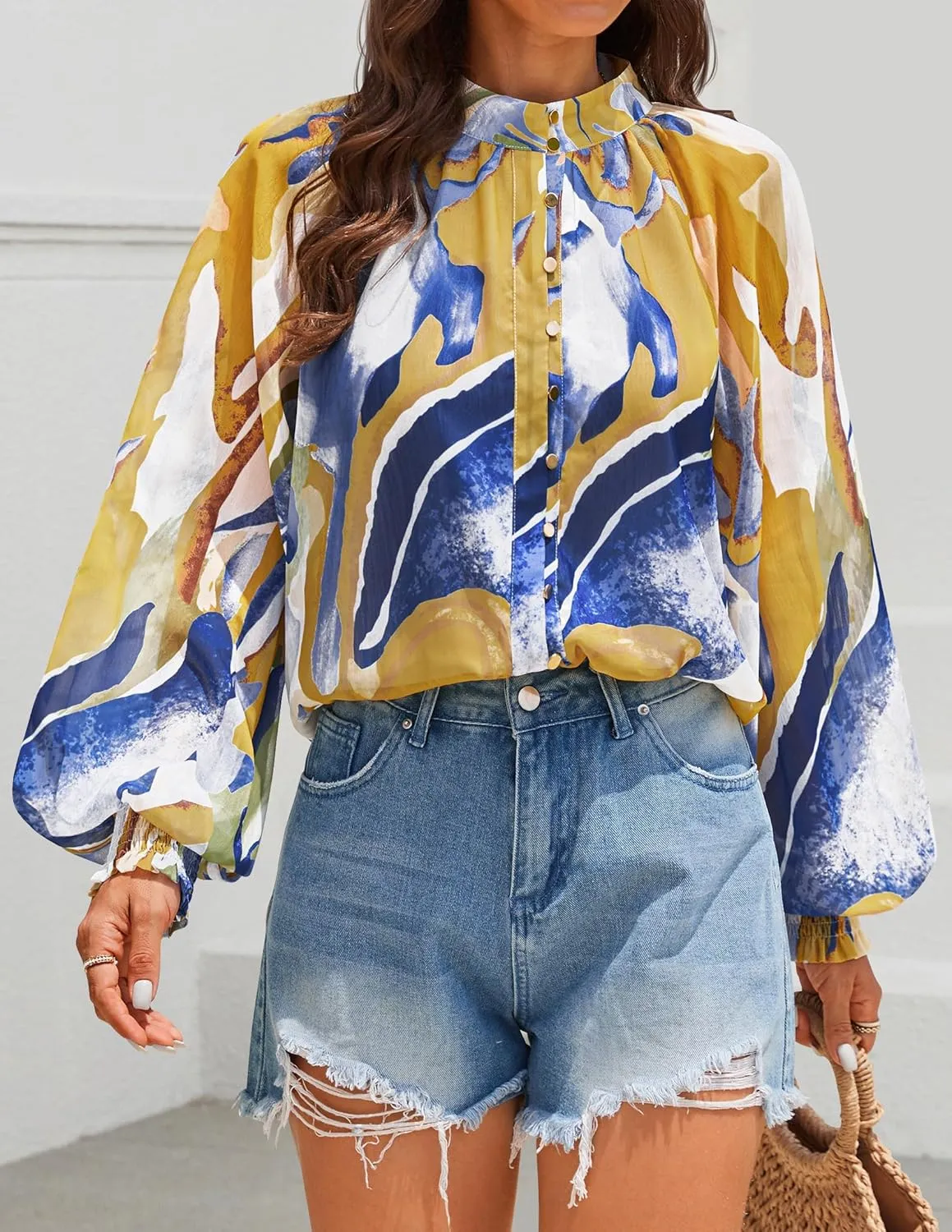 ZESICA Women's Floral Print Blouse 2025 Long Sleeve Button Down Casual Fall Boho Oversized Tops Shirts