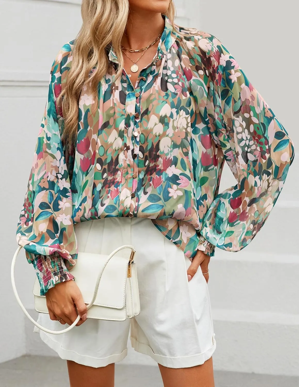 ZESICA Women's Floral Print Blouse 2025 Long Sleeve Button Down Casual Fall Boho Oversized Tops Shirts