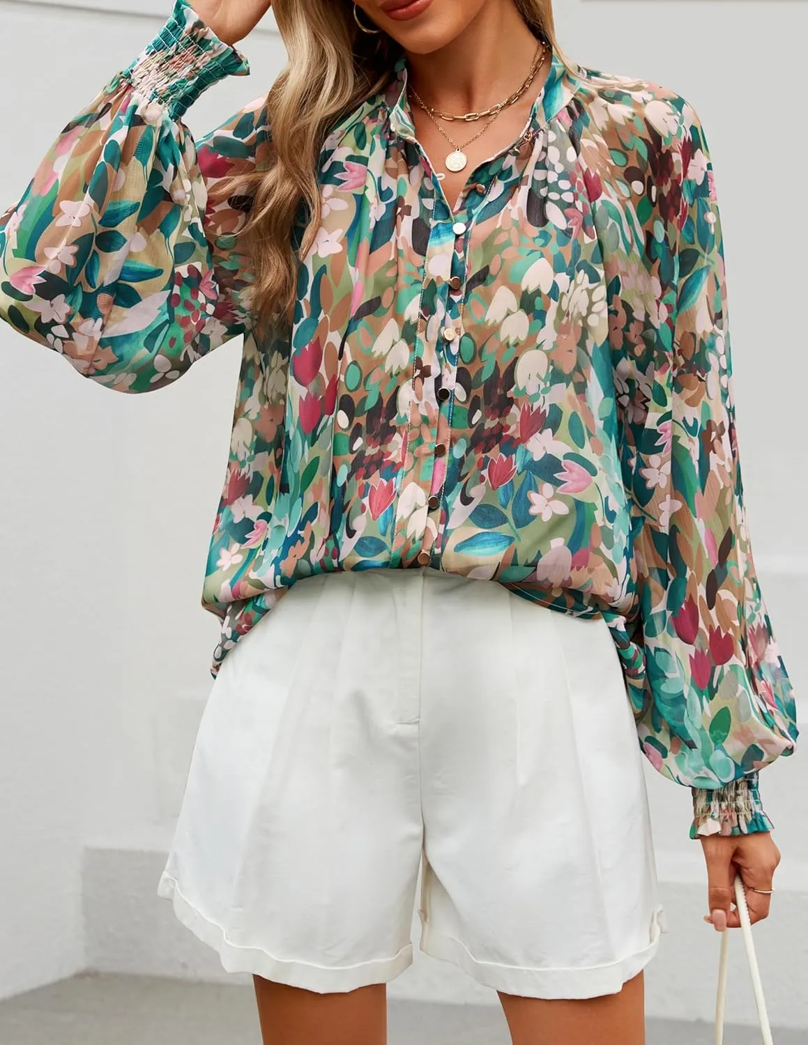 ZESICA Women's Floral Print Blouse 2025 Long Sleeve Button Down Casual Fall Boho Oversized Tops Shirts