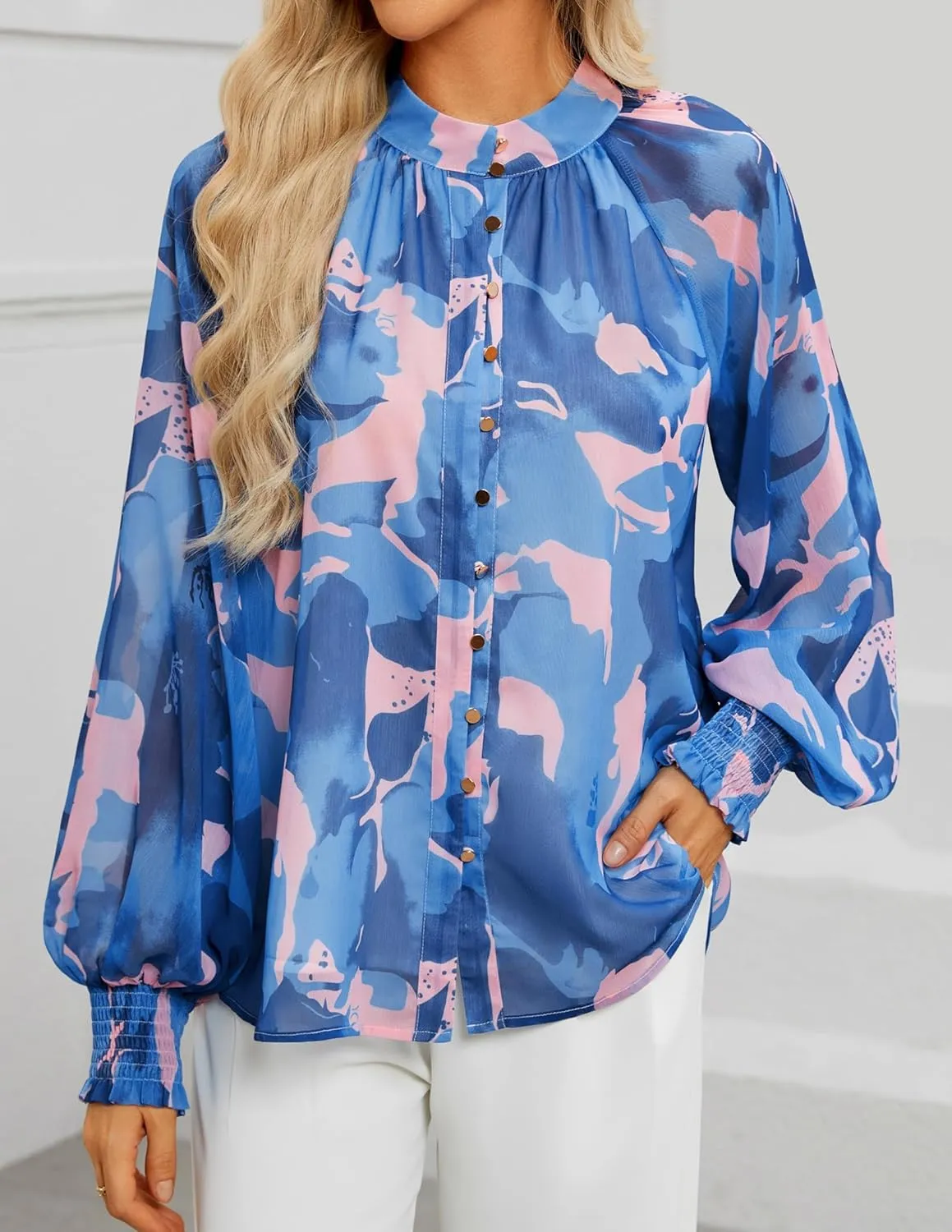ZESICA Women's Floral Print Blouse 2025 Long Sleeve Button Down Casual Fall Boho Oversized Tops Shirts
