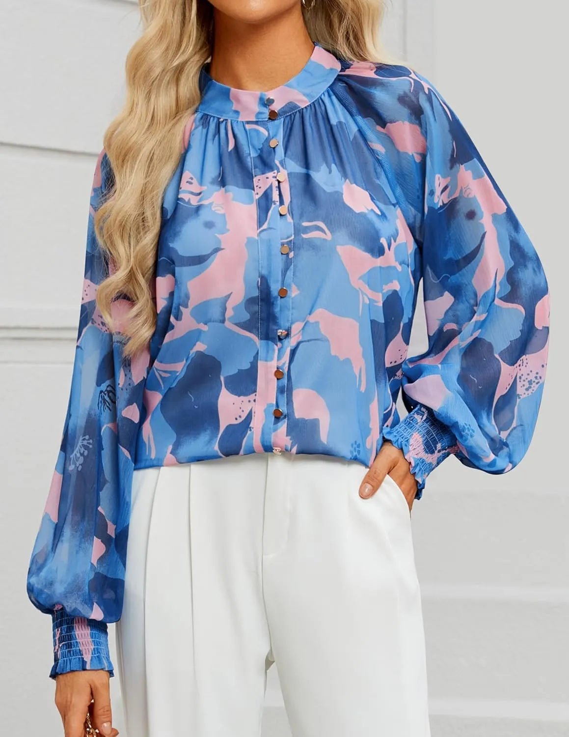 ZESICA Women's Floral Print Blouse 2025 Long Sleeve Button Down Casual Fall Boho Oversized Tops Shirts