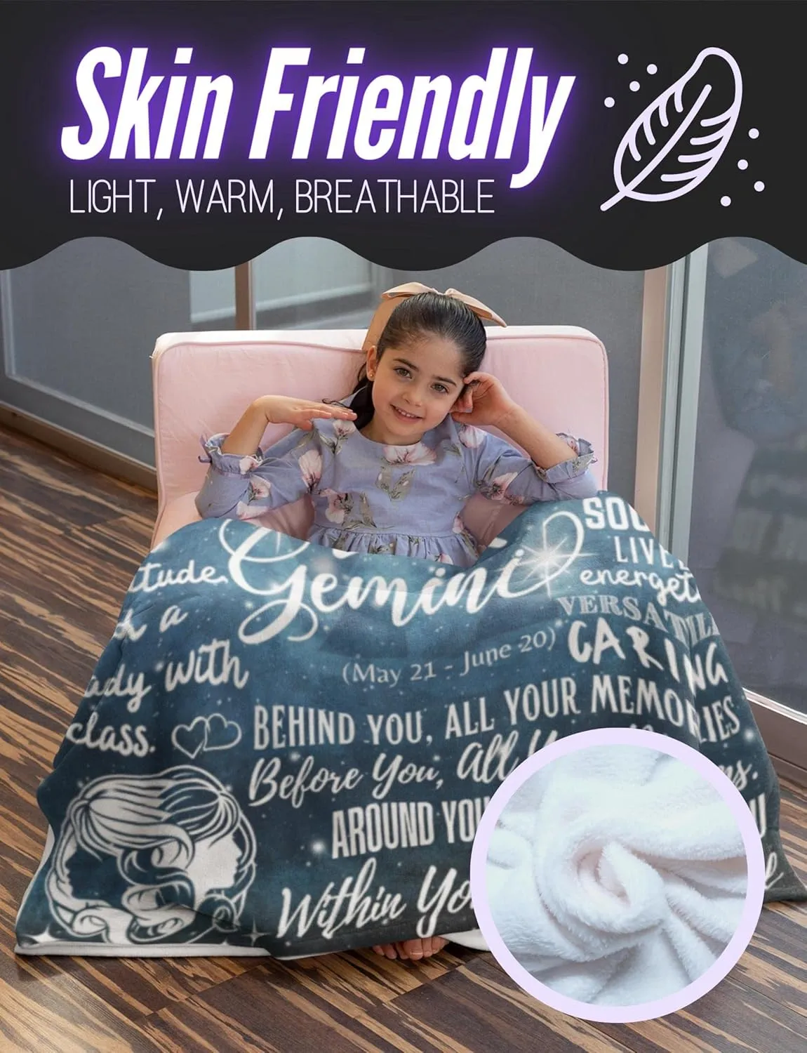 Zodiac Constellation Gifts for Women, Zodiac Sign Birthday Gift with Message Flannel Blanket Throws (50"x 65") - Gemini