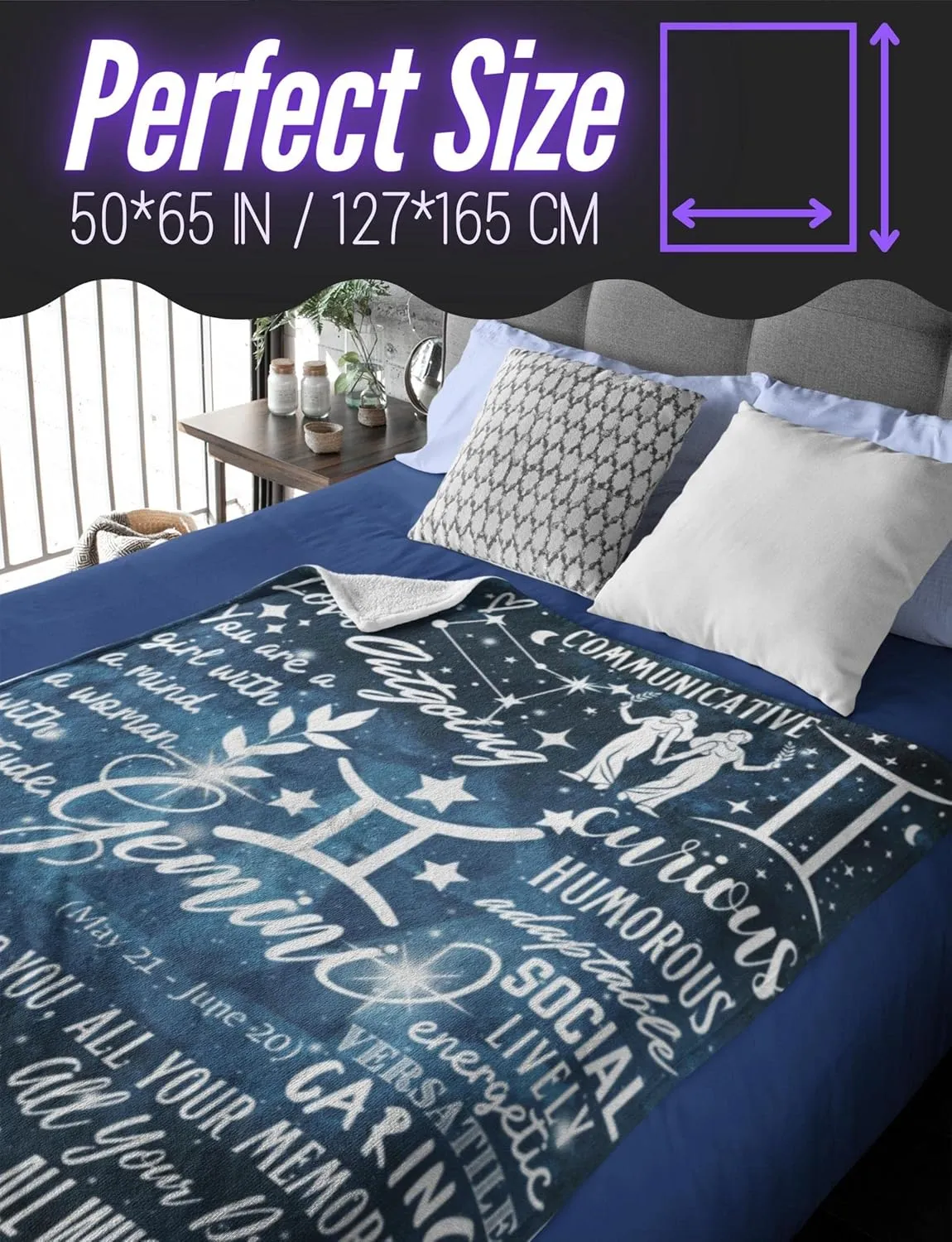 Zodiac Constellation Gifts for Women, Zodiac Sign Birthday Gift with Message Flannel Blanket Throws (50"x 65") - Gemini